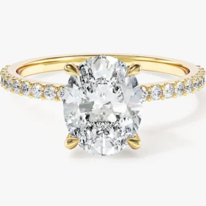 Hidden Halo Oval Moissanite Engagement Ring with Sidestones (2.00 CT)
