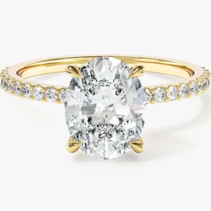 Hidden Halo Oval Moissanite Engagement Ring with Sidestones (2.00 CT)