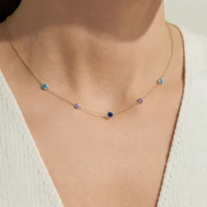 Bezel Set Birthstone Station Necklace