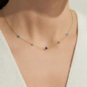 Bezel Set Birthstone Station Necklace